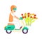 Flower delivery icon with courier man