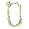Flower elegant oval herb frame. Lavender and verbena flowers and meadow herbs in decorative banner. Watercolor realistic