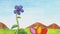 Flower, a flying bee and three colored Easter eggs in the grass animation 2019 MP4