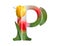 Flower font Alphabet p, made of Real alive flowers with Precious paper cut shape of letter. Letter logo