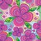 Flower four petal leaf full page wave seamless pattern