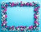 Flower frame on blue background, beautiful flowers, floral pattern, flat style, realistic, pastel colors. AI Generated