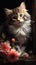 Flower-Framed Feline: A Portrait of Adorable Innocence on the Wi