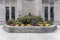 Flower garden in front of vintage architecture in urban setting of Chicago