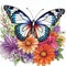 Flower garden with a large colourful butterfly