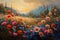 Flower garden at sunrise beautiful royalty-free painting in oils