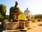 Flower Garden with water fountain and baroque rotunda in Kromeriz