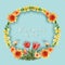 Flower garden wreath design with mullein, gerbera, cordia, zinnia watercolor illustration