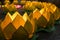 Flower garlands and colored lanterns for celebrating Buddha`s birthday in Eastern culture. They are made from cut paper and candl