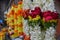 Flower garlands for sale on exotic market in India