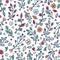 Flower and grass. Cute twigs with leaves. Seamless pattern