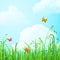 Flower grass lawn #vector flat background with clouds sky