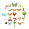 Flower insects icons set, cartoon style