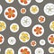 Flower isolation colorful blossoms in circles on a gray background seamless vector repeat pattern