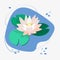 Flower and leaves of lotus, water lily, white water lily. Green leaves, pink flower, blue water. Vector illustration for design