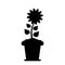 Flower with leaves in pot. Silhouette icon of houseplant. Black simple illustration of bloom, gardening. Flat isolated vector