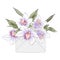 Flower letter with watercolor orchids. Vector elegant hand drawn invitation. Summer blossom luxury sketch. Woman`s day card,