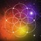 Flower of life - the interlocking circles ancient symbol on outer space background. Sacred geometry. The formula of nature.