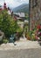 Flower lined alpine garden entrance