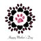 Flower made of Paw print with hearts and ``Happy Mother`s Day`` text greeting card