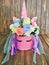 Flower magic unicorn - a gift for a child`s birthday. Flowers in a box