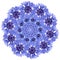 Flower mandala. Cornflower blue circular design.