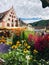 Flower market at central square at Fribourg