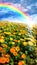 Flower meadow and rainbow