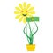 Flower with money. Yellow happy flower holds paper dollar. Vector illustration.