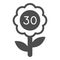 Flower with number 30 solid icon, love and relationship concept, flower with thirty vector sign on white background