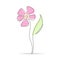 Flower out of a continuous line and colored coloring elements. Vector illustration for logo, sticker, brand, scrapbooking and