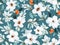 Flower pattern on blue background. Flora summer wallpaper. For banner, postcard, book illustration. Created with generative AI