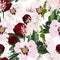 Flower pattern with hand drawn wild flora roses and peony. Realistic isolated seamless flower, blooming wild print, blooming reali