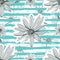 Flower pattern seamless Turquoise striped background. Hand-drawn chamomile, floral backdrop