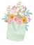 Flower and plant sweet love bouquet valentines Flowers watercolor illustration sunflower,gerbera,daisy, rose, aster, leaves and