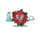 Flower poinsettia as a funny Professor cartoon character holding glass tube