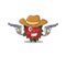 Flower Poinsettia dressed as a Cowboy holding guns