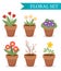 Flower pot with different flowers set, flat style. Flowerpot Collection isolated on white background. Vector