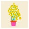 Flower in a pot. House plant icon with leaves in risograph style. Contrasting three-color vector