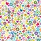 Flower power background seamless pattern with flowers, peace signs, circles and butterflies