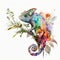 Flower Power Chameleon Colorful Pet with Watercolor Art - Generative AI