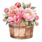 Flower Power: Vibrant Peonies in a Wooden Pot AI Generated