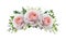 Flower rose Bouquet vector design wreath. Peach, pink roses, eucalyptus, blue privet berry herbal plant mix. Greeting cute lovely