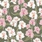 Flower seamless pattern with beautiful alstroemeria lily flowers branch on green background template.