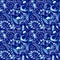 Flower seamless pattern with elements of folk gzhel style or Chinese porcelain painting. Dark blue background.