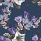 Flower seamless pattern with watercolor tulips and jasmine