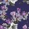 Flower seamless pattern with watercolor tulips and jasmine