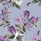 Flower seamless pattern with watercolor tulips and jasmine