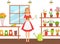 Flower Shop, Beautiful Young Woman Florist in Apron Caring for Houseplants, Girl Standing in front of Shelves with