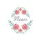 Flower shop colorful logo template, label or badge in vintage style for floral boutique, wedding service, florist vector